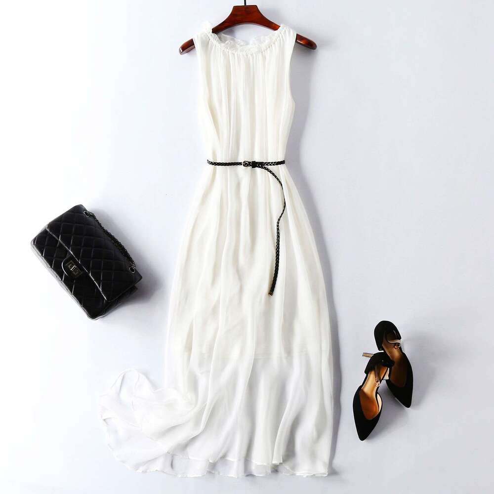 Maxi Dress OL Commuting Simple Silk Dress Long Pullover Flowing Beach Vacation Skirt Formai Dress