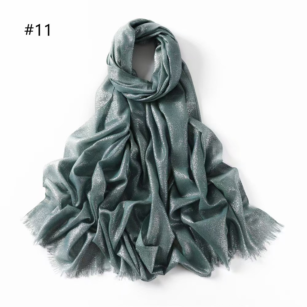 T739 Spring and Summer Tassel Solid Color Cotton and Linen Scarf Single Color Silver Silk Flashing Man-Made Cotton Long Scarf Sunscreen Air Conditioni