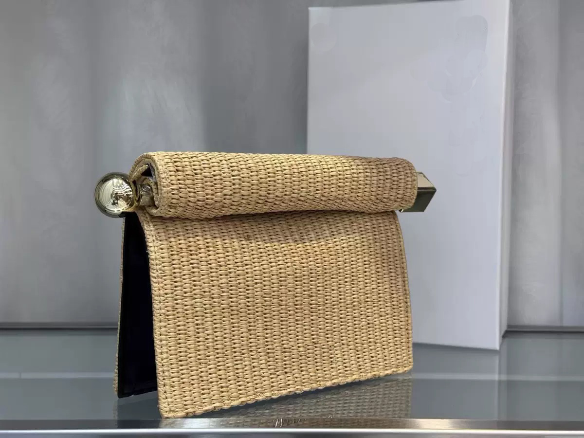 the rond carre Sheepskin Rolled Edge Folding Women High Quality Chain Shoulder Crossbody Genuine Leather Evening Straw weaving beach bag designer clutch bag