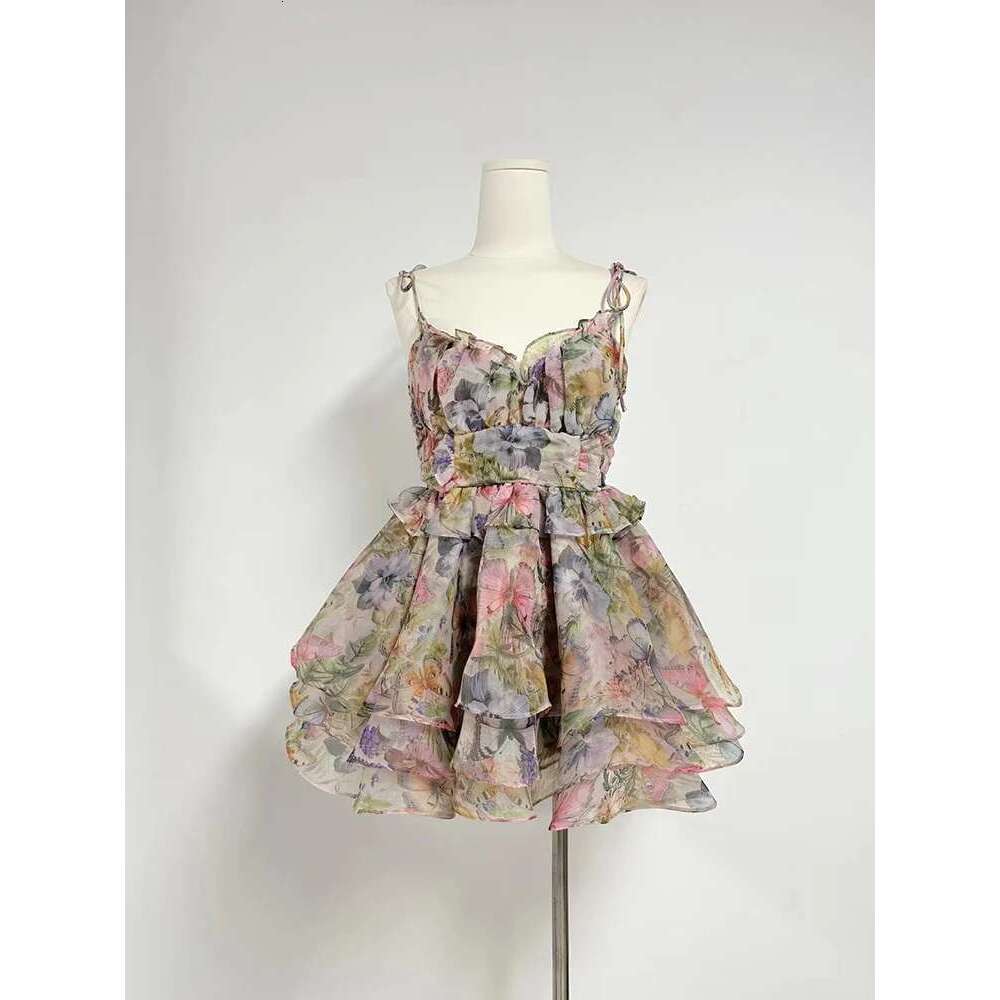 Hit Color Printing Patchwork Lace Up Dresses For Women Square Collar Sleeveless Backless High Waist Mini Dress Female New
