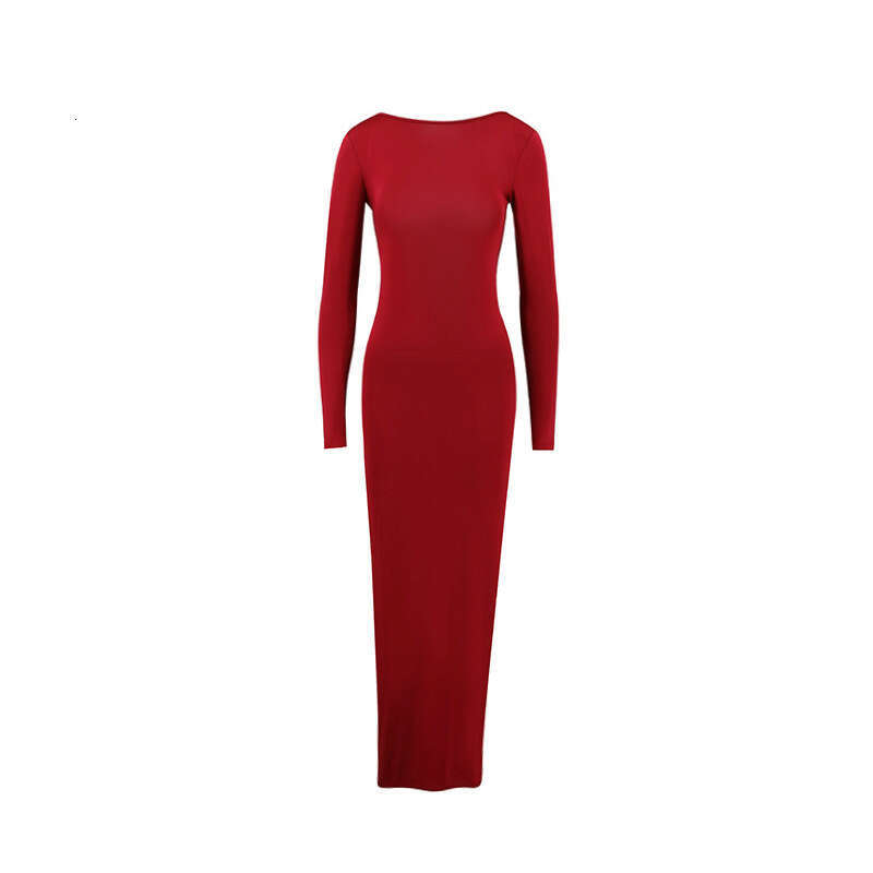 Maxi Dress Ins Slim Fit Long Sleeved Backless Sexy Buttocks Wrapped Dress KQ