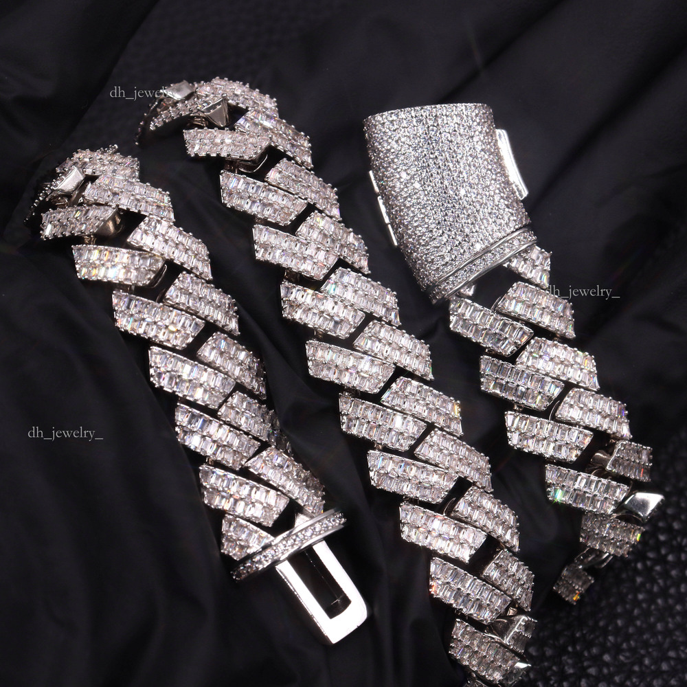 16mm Iced Out Dia Miami Cuban Link Chain CZ Sterling Sier Men Necklace 14k Gold Plated Hand Set