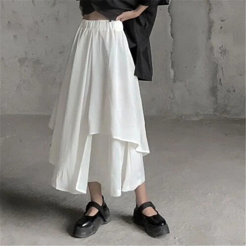 Women Skirts Gothic Irregular Skirts Pants Women High Waist White Black Long Skirts Female Pleated Skirts Culottes Women Clothes 250517