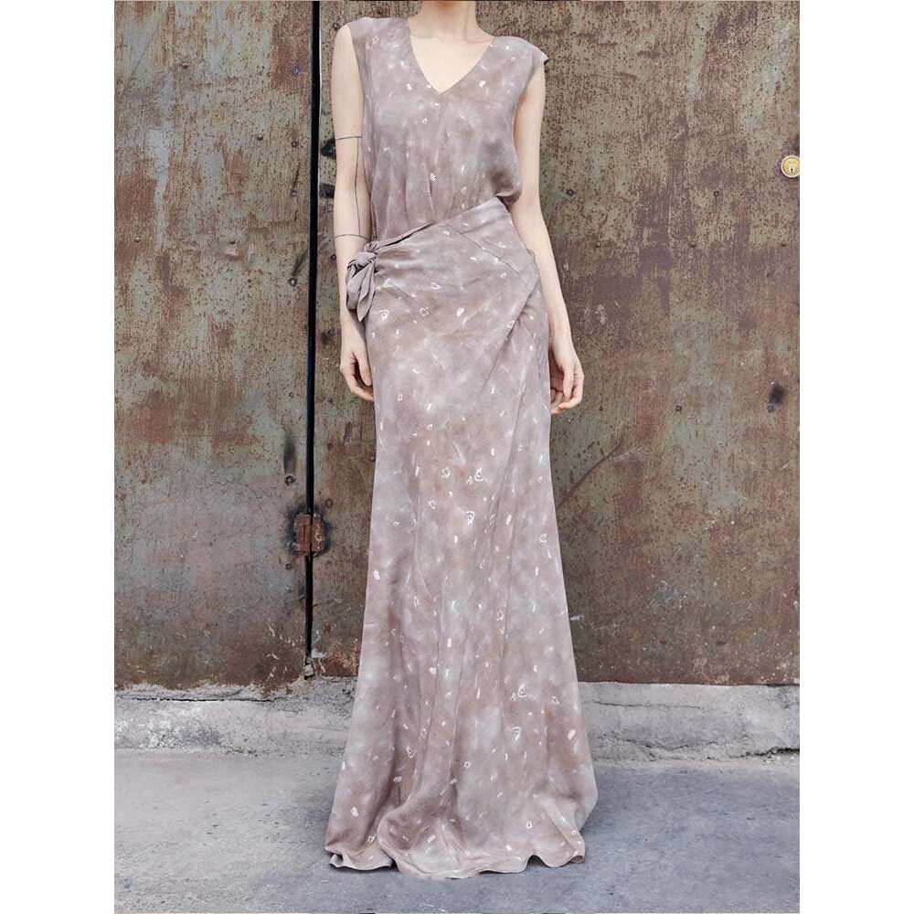Maxi Dress Siyuan Light V Neck Wrapped Waist Silk Printed For Women S Summer Luxury Sleeveless Tea Break Long Dress Formai Dress
