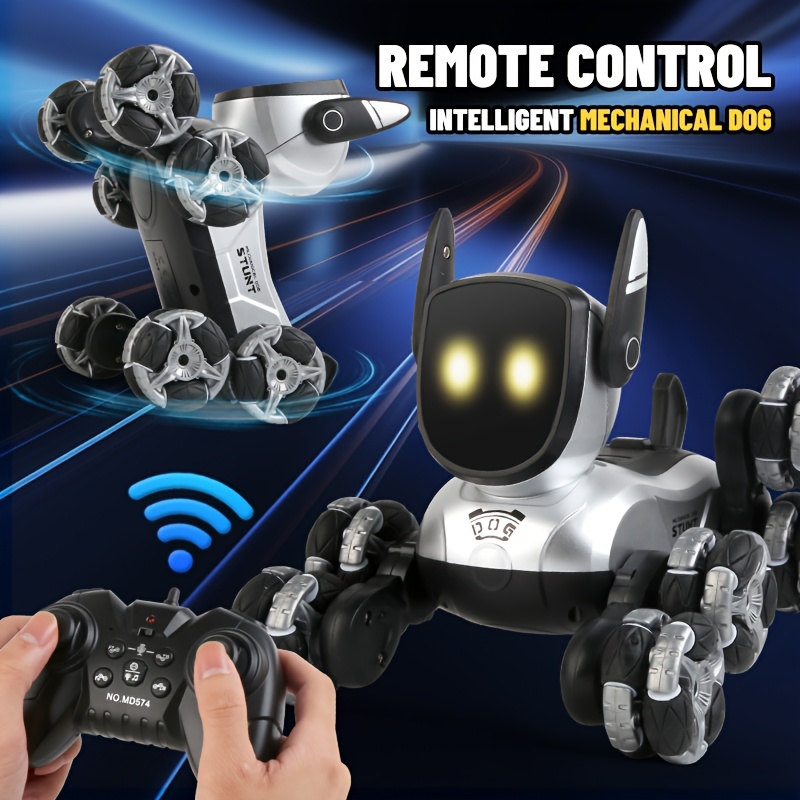 Rechargeable robot dog, interactive intelligent robot dog, remote-controlled stunt robot toy with remote control, music, realistic movements , electro