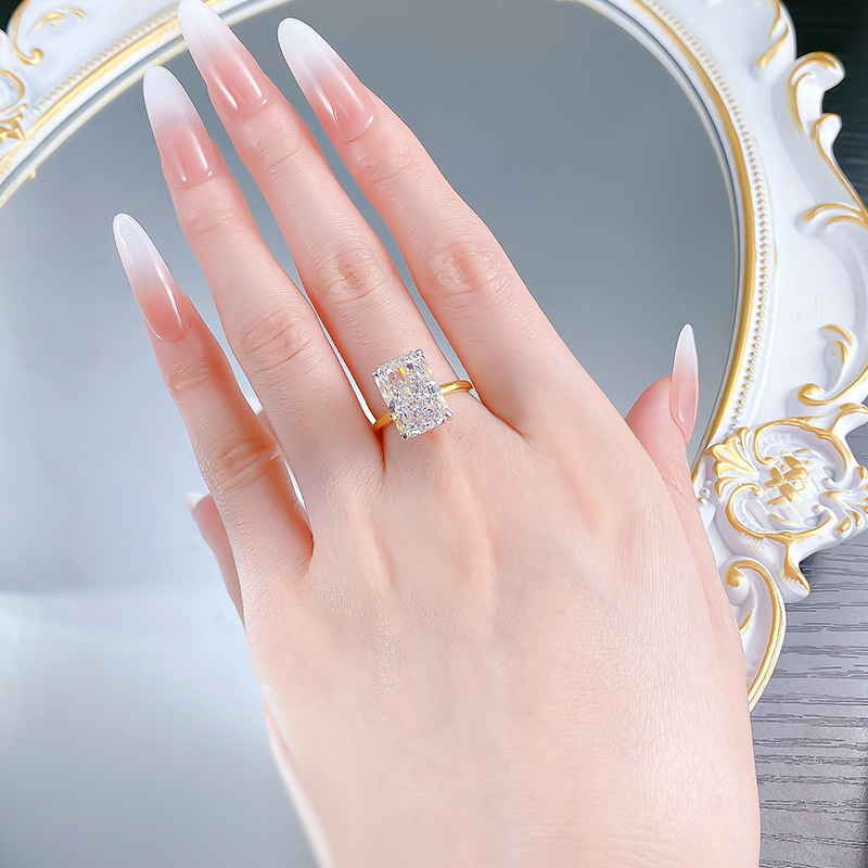 Luxury Jewelry Wedding Rings Genuine 100% S925 Sterling Silver Long Ice Flower Cut Square White Moissanite Diamond Lady Designer Engagement Eternity G