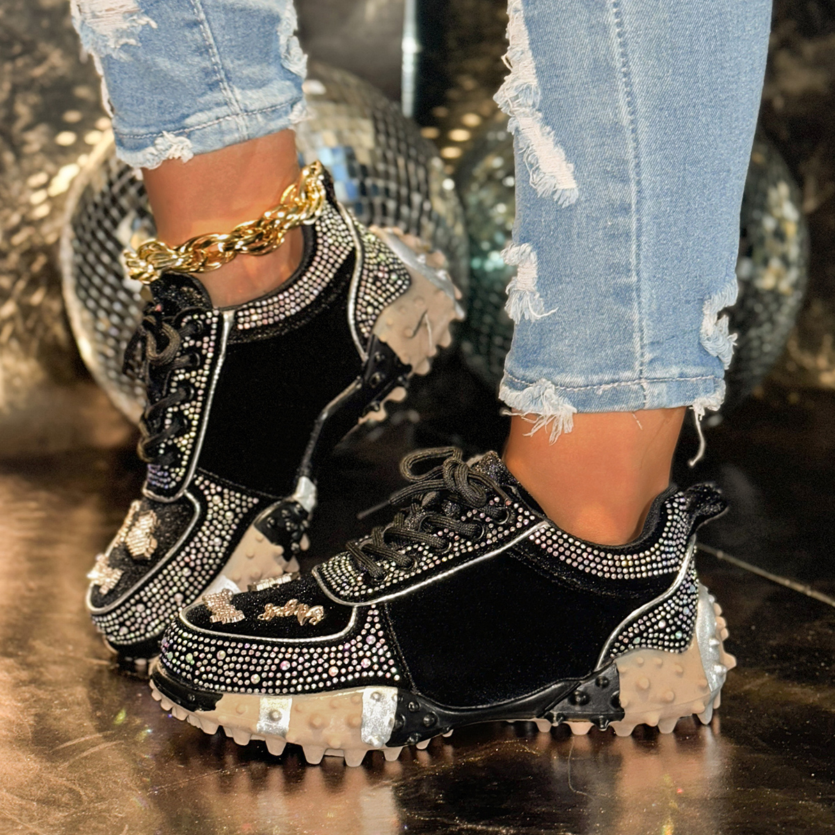 Women's Designer Luxury Water Diamond Thick Bottom Women's Sports Shoes Casual Vulcanized Shoes Luxury Flat Casual Shoes Metal Decorative Wa