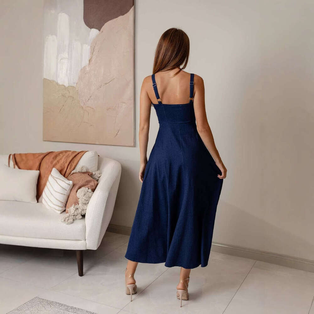 Maxi Dress New Camisole Summer Fashion Sexy Backless Sleeveless Denim Dress For Women KQ