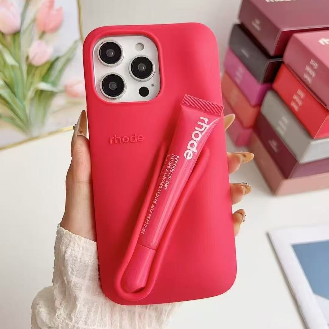 2025 rhode phone case Lipstick Case Apple iphone 16 pro max cases Lip Gloss Lipstick Lip Balm 3D Make-Up Silicone Phone Case for iPhone 15 14 13 Holde