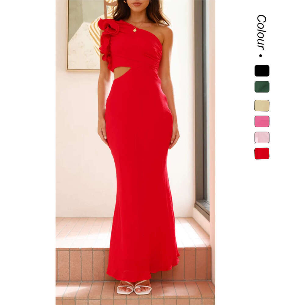 Maxi Dress Year Summer New Fashionable Single Shoulder Slim Fit Dress KQ