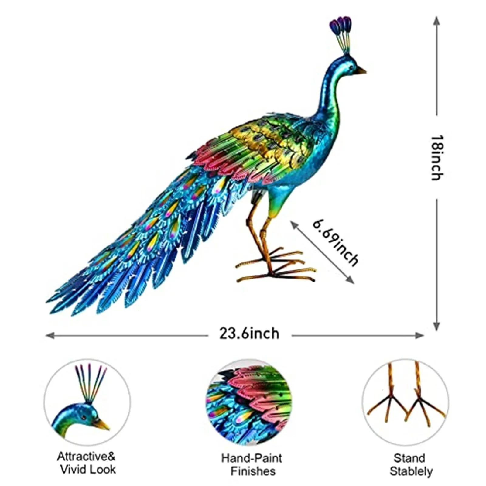 Peacock Statue Sculpture Handmade Crafts Ornament Animal Figurine Standing Posture Collectible Peacock Figurine Garden Craft 250517