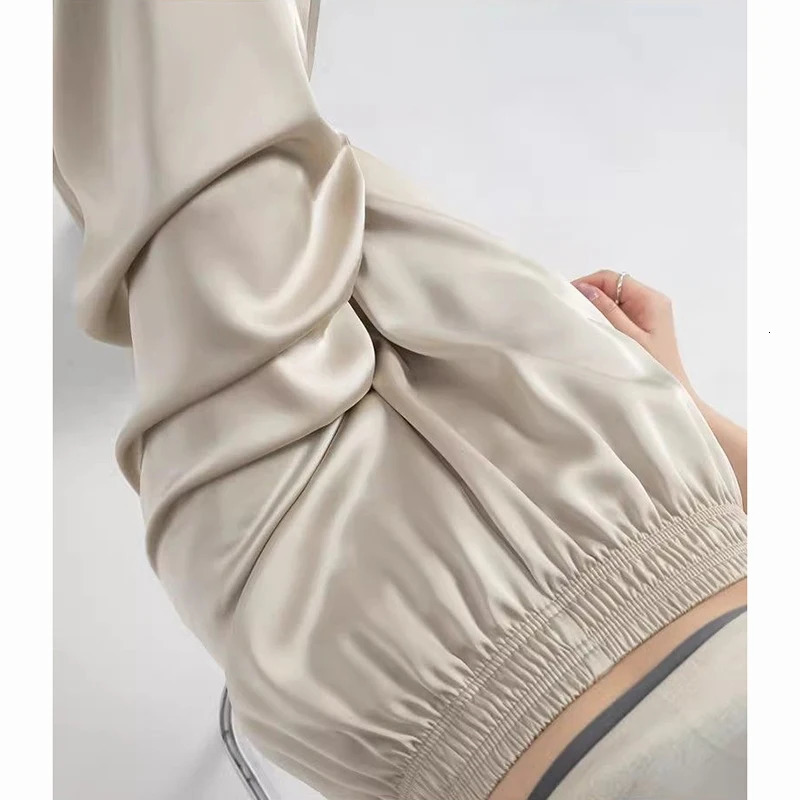 Summer Girls Thin Ice Silk Wide Leg Pants Female Casual High Waisted Straight Leg Trousers Lady Comfortable Satin Fabric Pants 250517