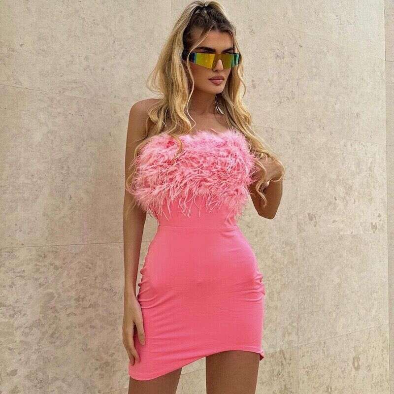 Maxi Dress Wind Summer New Bag Hip Short Temperament Hairy Strapless Skirt Bareback Sexy Dress For Women KQ