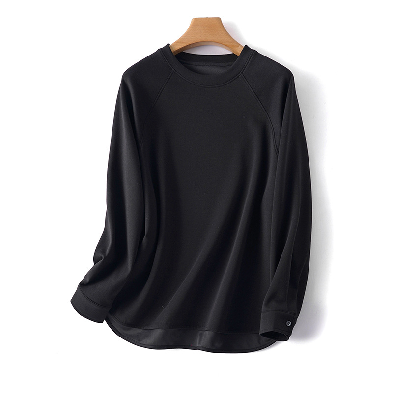 DO1904 Loose Small Round Neck Gray Sweatshirt Women 2025 Spring and Summer New Air Layer Shirt Button