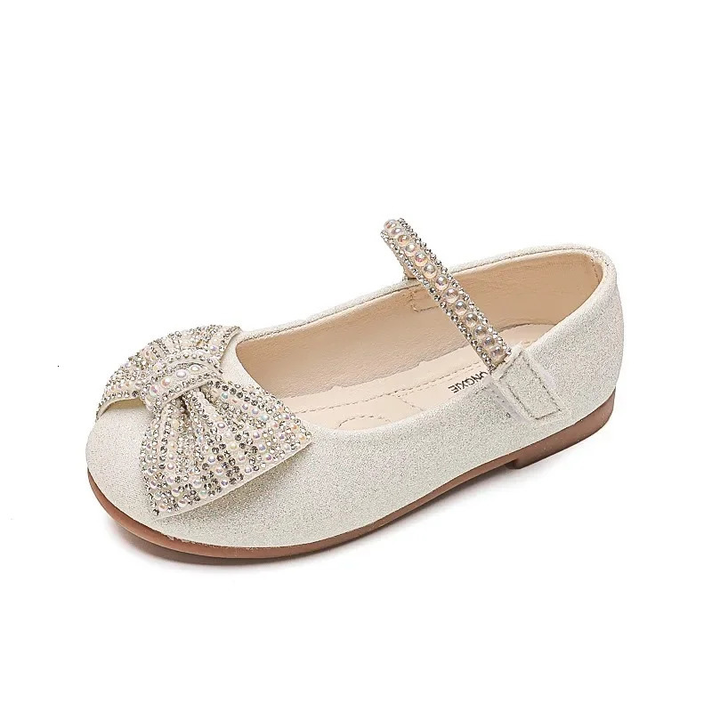 Children Mary Janes for Party Wedding Shows Girls Flats Shiny Rhinestones Bow Round-toe Kids Shoes Non-slip Moccasin Shoes 250517CJ