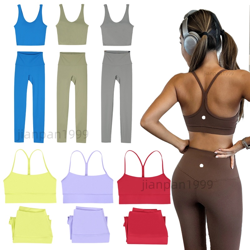 Yoga Set Workout Set Women Tracksuits Sportswear Gym Top Y-shape U-shape Bra Fitness High Waist Align Leggings Running Sports Clothes 2 Pieces
