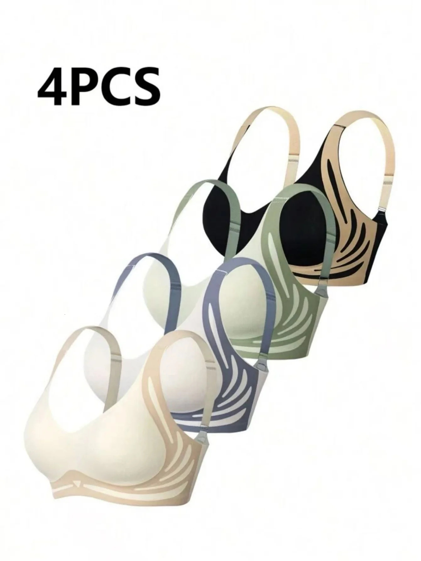 4pcs Plus Size Deluxe Anti-Gravity Lifting Bra - Closed Double Breasted Front Comfortable Breathable Light Beige-Friendly Sea 250516