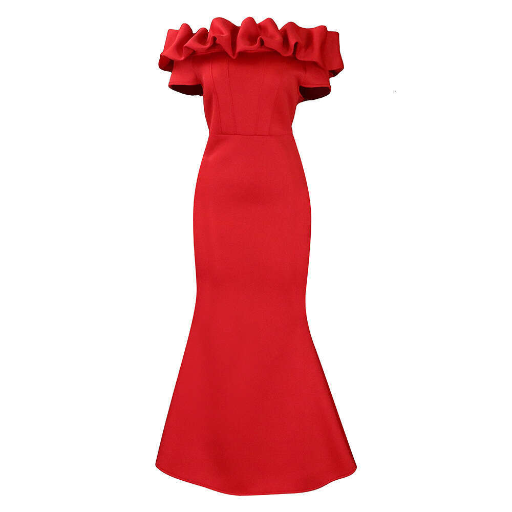 Maxi Dress C Fashion Women S Summer Solid One Line Neck Fishtail Long Evening Dress KQ