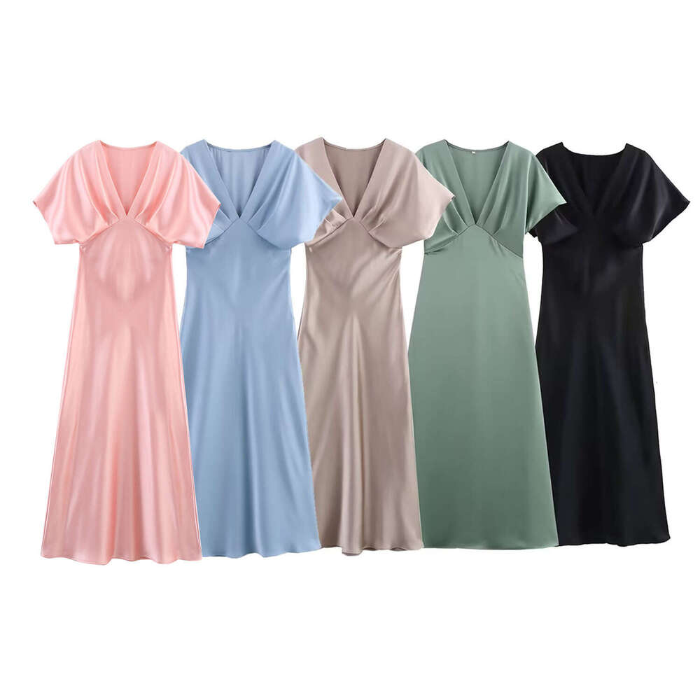Maxi Dress Women S Clothing Early Spring New Item High End Silk Texture Bubble Sleeve Temperament Long Skirt KQ