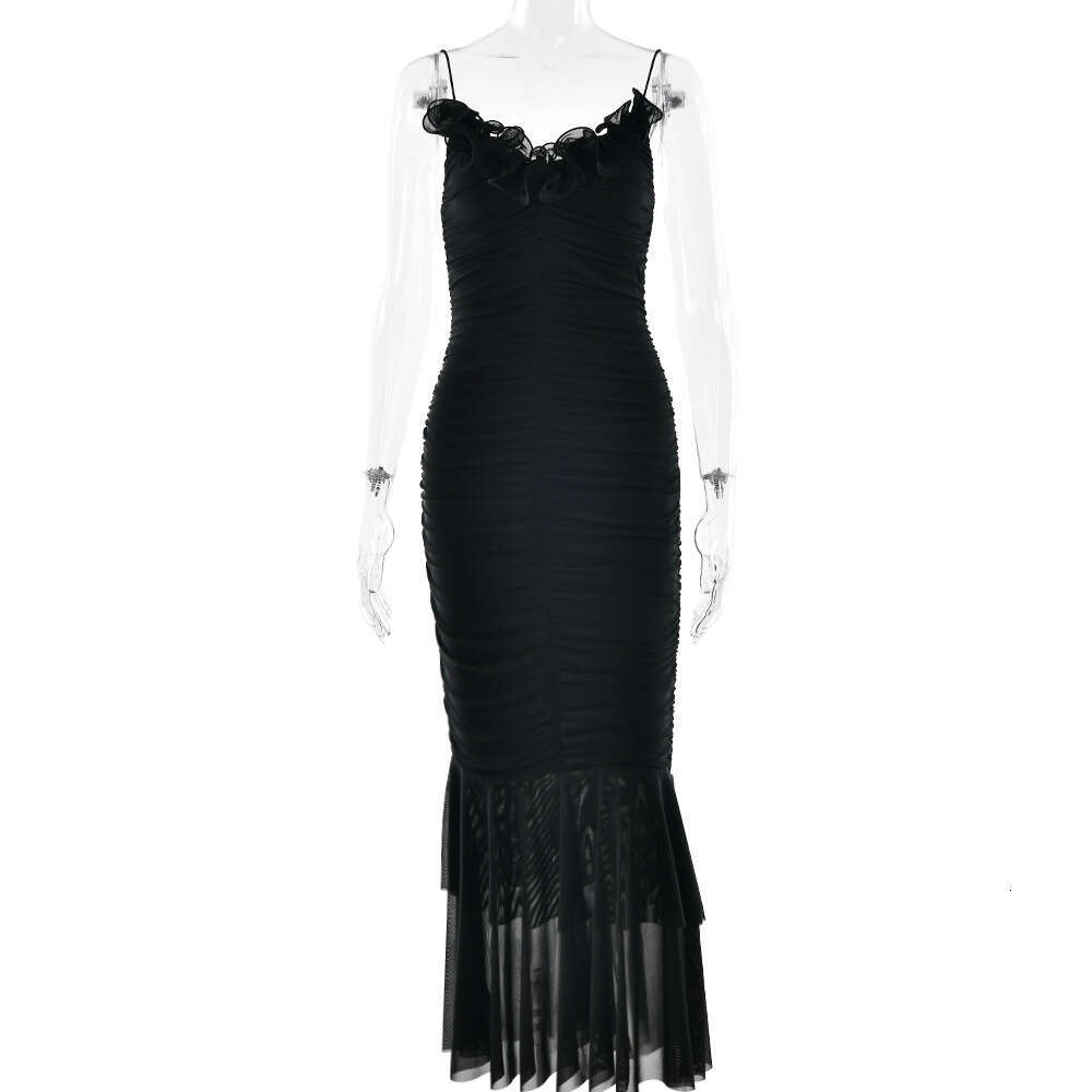 Maxi Dress Summer New Hot Selling Suspender Women S Dress Fashionable And Sexy Pleated Backless Fishtail Skirt Formai Dress