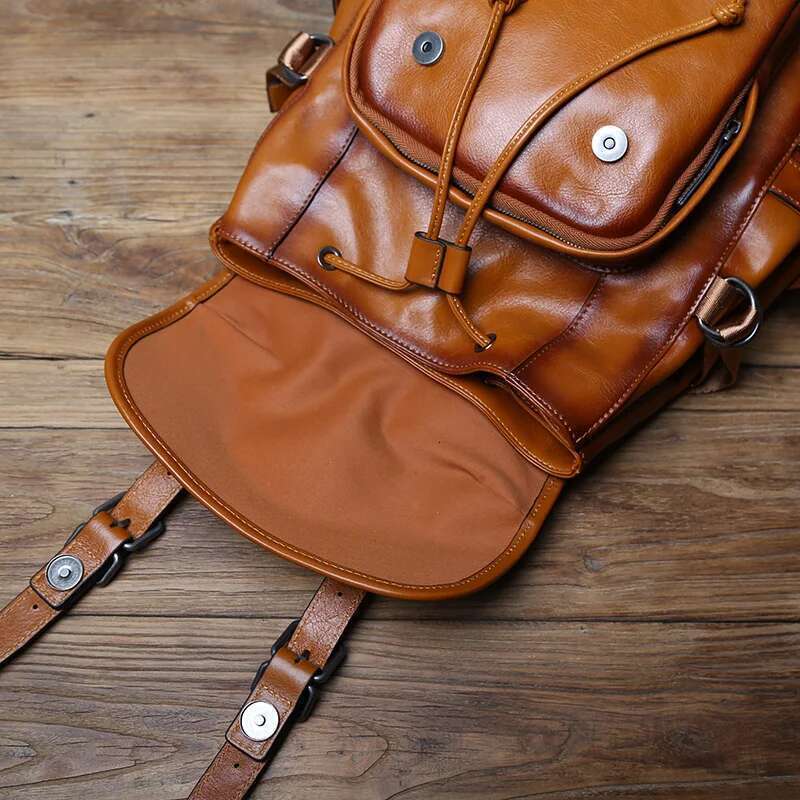 NZP Retro Leather Men's Backpack European And American Fashion Travel Top Layer Cowhide Casual School Laptop Bag