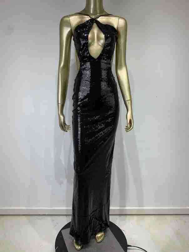 Maxi Dress New Product Dress Fashionable And Sexy Hanging Neck Backless Hollow Out Sequin Party Dress KQ