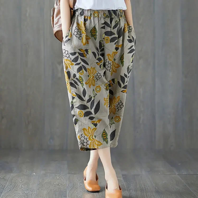 Summer retro printed chiffon casual pants for women loose fit and slimming Versatile Artistic straight leg Harlem 250506