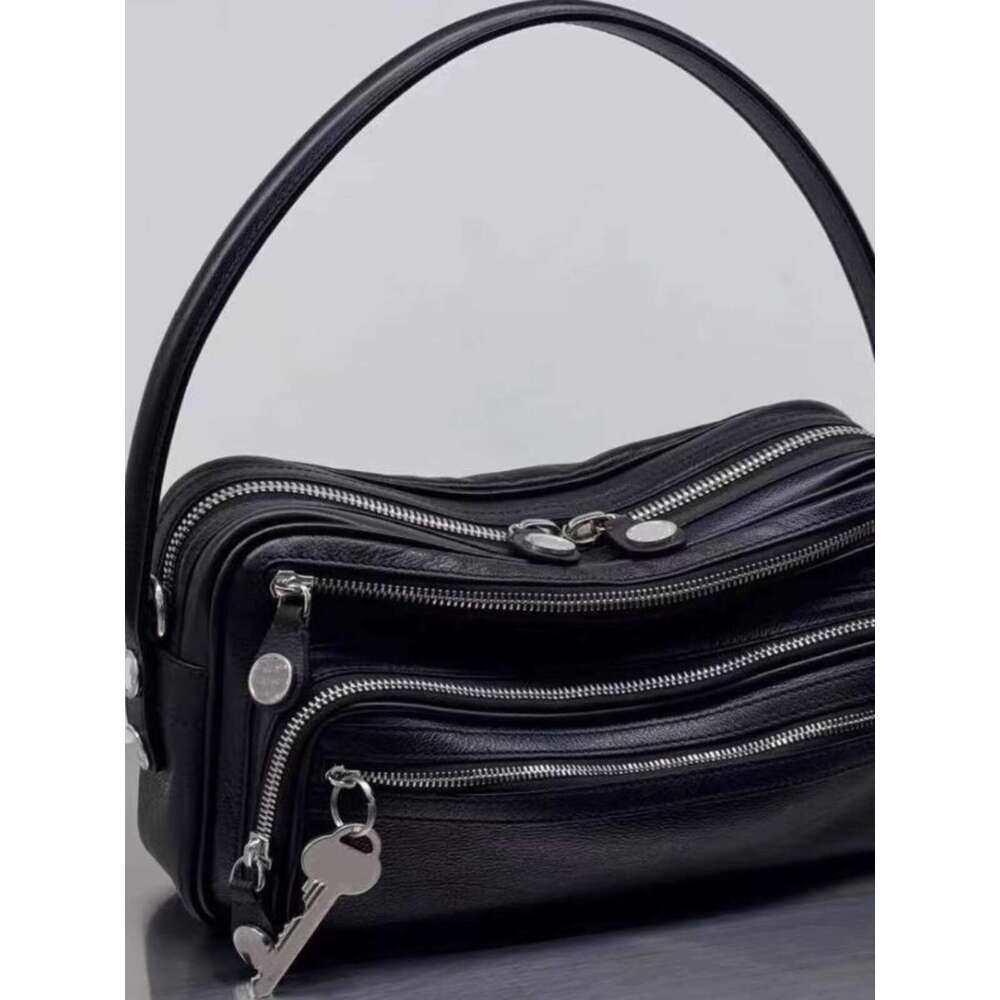 Spring Summer New Product Internet Celebrity Same Style Fashionable Versatile Small Design Multi layer Zipper Underarm Motorcycle Bag Trendy