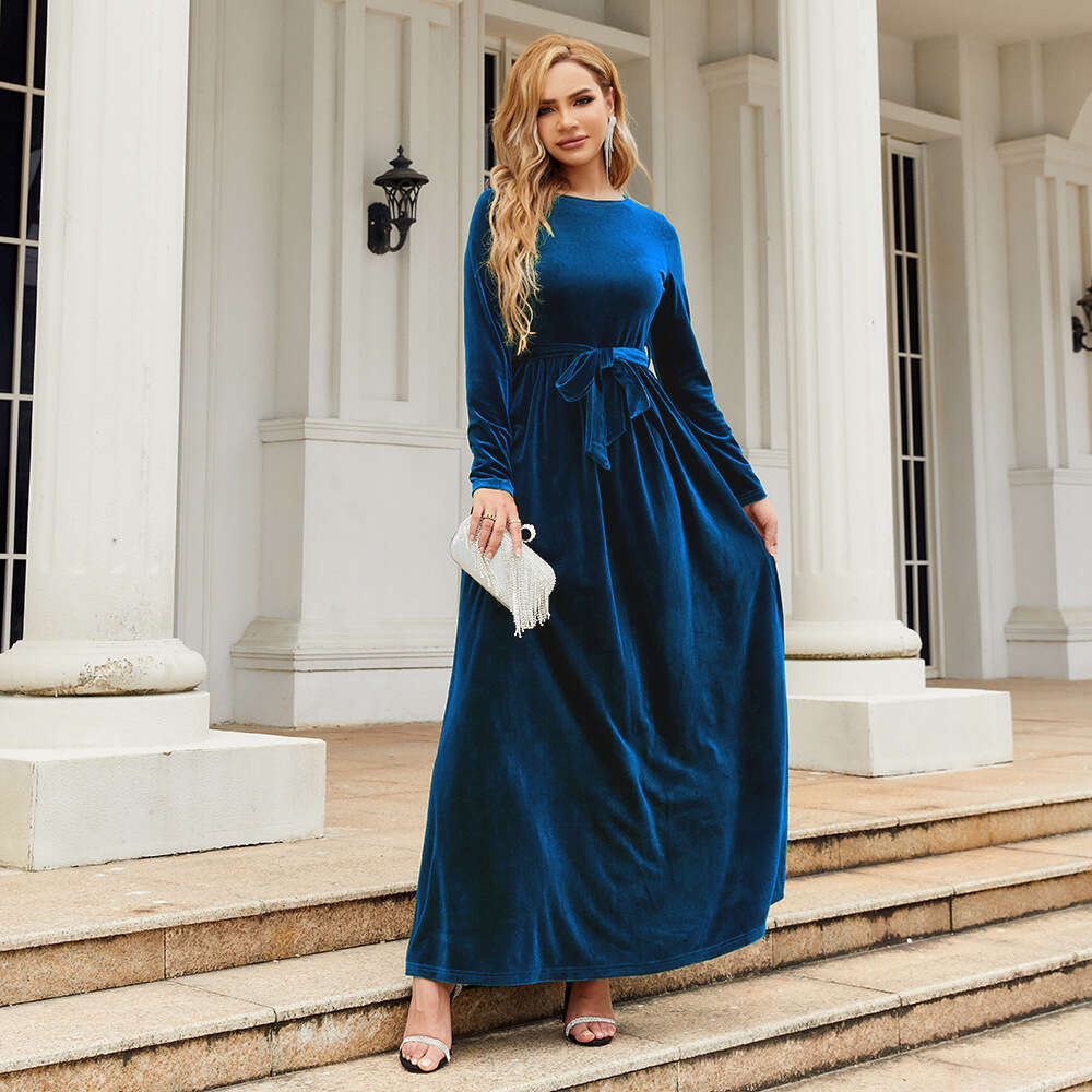 Maxi Dress Elegant Temperament Socialite Style Long Korean Velvet Solid Color High End Dress Formai Dress