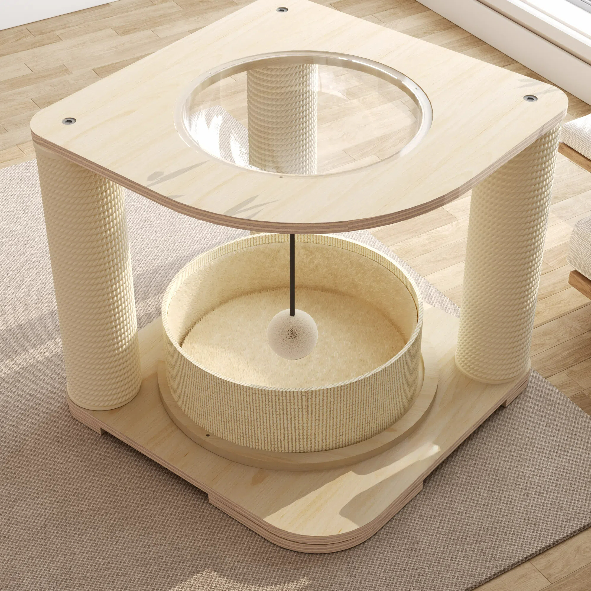 High 17.72 Inch, Beige. Cat Tree Eco-Friendly Solid Timber Perfect Playground
