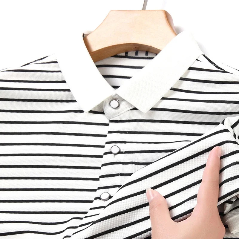 Mens Striped Cotton Business Casual Short Sleeved POLO Shirt Fashion Short Sleeved Comfortable and Breathable Top 250517