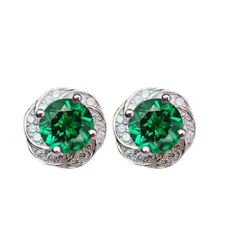 2025 Handamde 1CT Round Cut Blue Green Lab Mossainte Diamond Luxury Jewelry Real 925 Sterling Silver Women Fashion Party Wedding Flower Stud Earring G