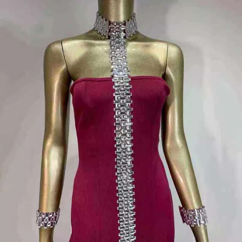 Maxi Dress INS Bandage Strapless Diamond Chain Suspender Bracelet Three Piece Set Dress Formai Dress