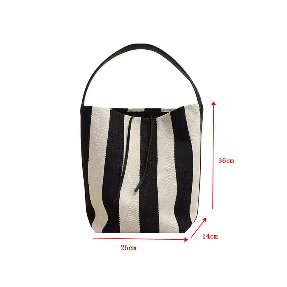 New Stripe Wide Canvas Tote Women s Large Capacity Casual Simple Commuting Single Shoulder Bucket Bag Versatil bag