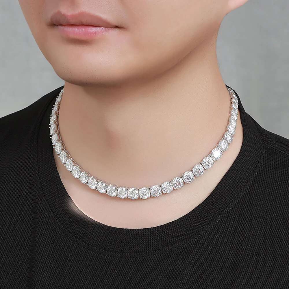 IGOTOS 2ct Full Moissanite Tennis Necklace Men Sterling Sier Certified 8mm Hip Hop Trendy Lab Dia Neck Chain