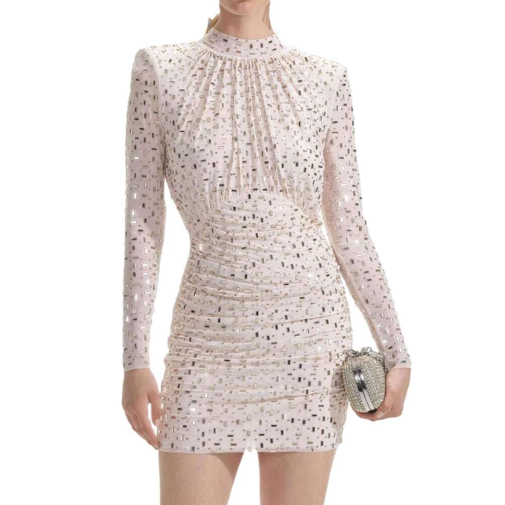 Maxi Dress Hot Selling New Style With Stylish Mesh Hot Diamond Long Sleeved Dress Hip Hugging Skirt Pleated And Slimming Dress For Women KQ