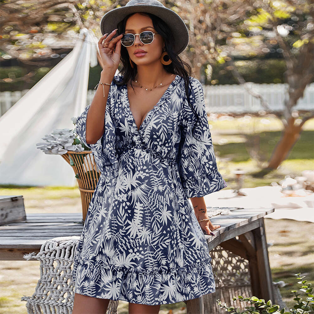 Maxi Dress Independent Develops New Spring And Summer Women S Clothing Style Deep V Casual Sexy Dress Mid Skirt KQ