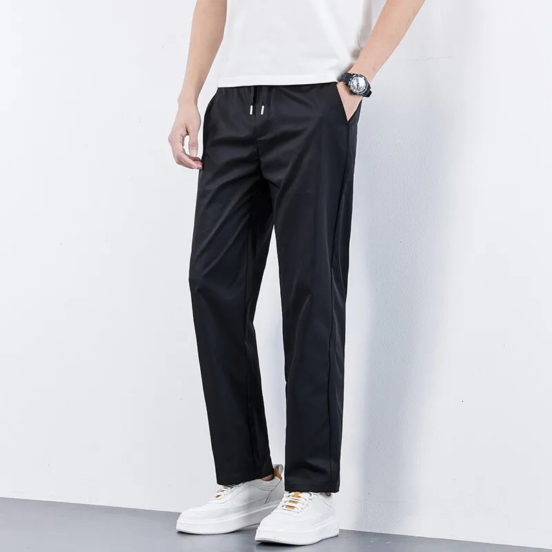 Mens Summer Casual Pants Ice Silk Elastic Waist Cool Breathable Running Sweatpants 5XL 250513Z
