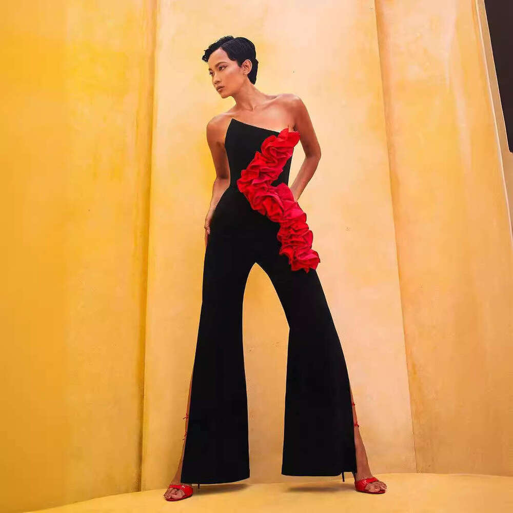 Maxi Dress New Bandage Fashion Strapless Red Decal Wide Leg Jumpsuit Formai Dress
