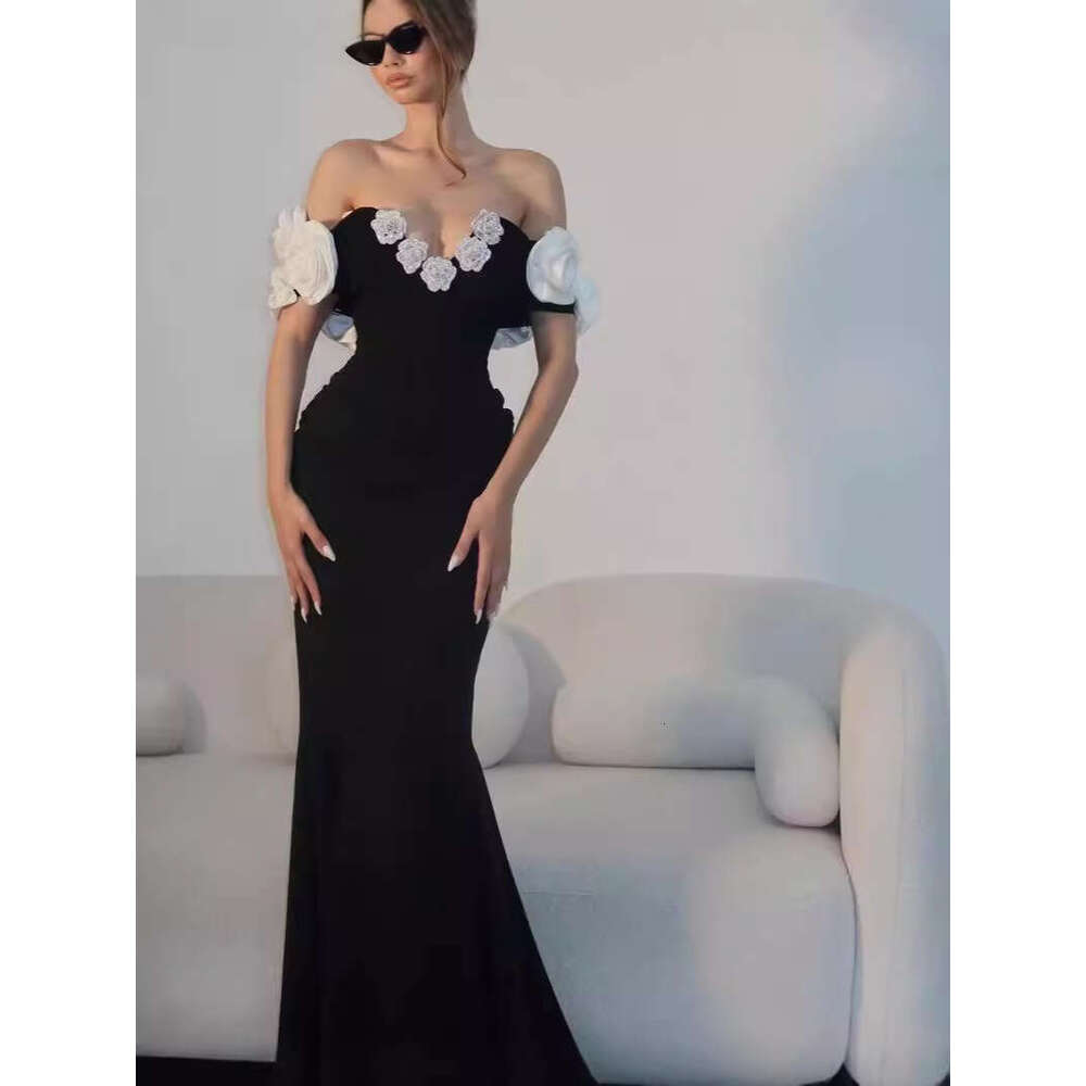 Maxi Dress New Evening Elegant And Fashionable Off Shoulder V Neck Stickers Bandage Party Dress Formai Dress