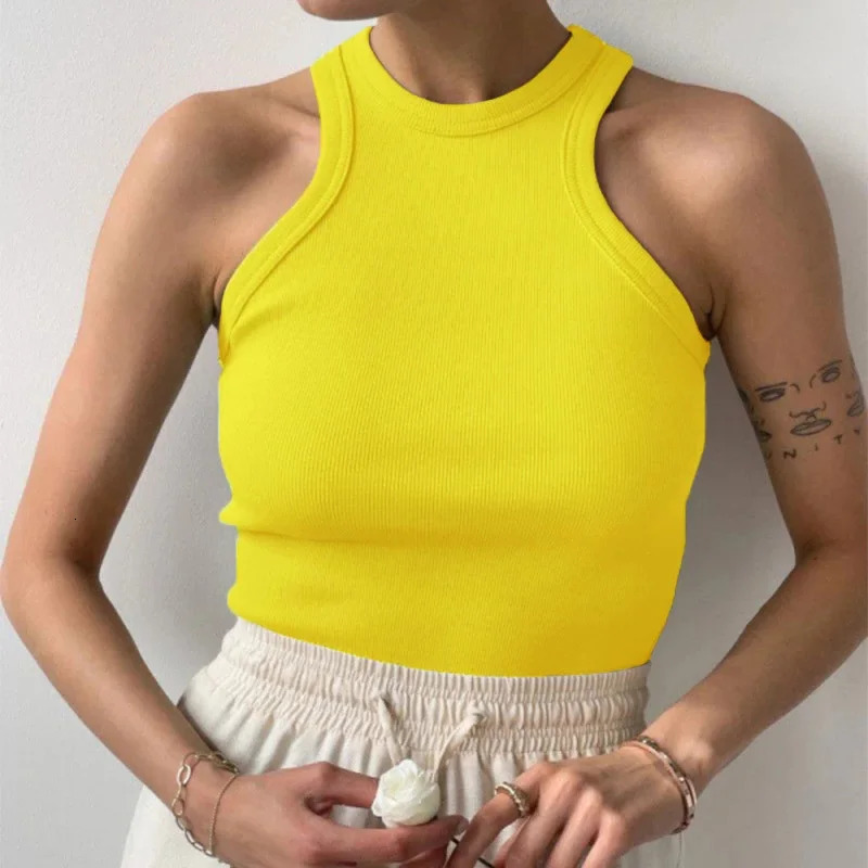 Tank Tops Women Yellow Casual Vest Sleeveless Camis Shoulder Womens Tank Top Ribbed Knitted Tops Summer Woman Shirts Tank Top250514