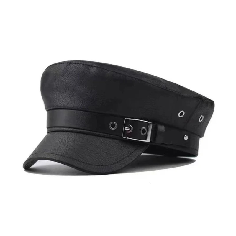 Berets Women Fashion sboy Cap PU Leather Yacht Captain Sailor Visor Hat Cabbie Baker Boy ed Beret 250515
