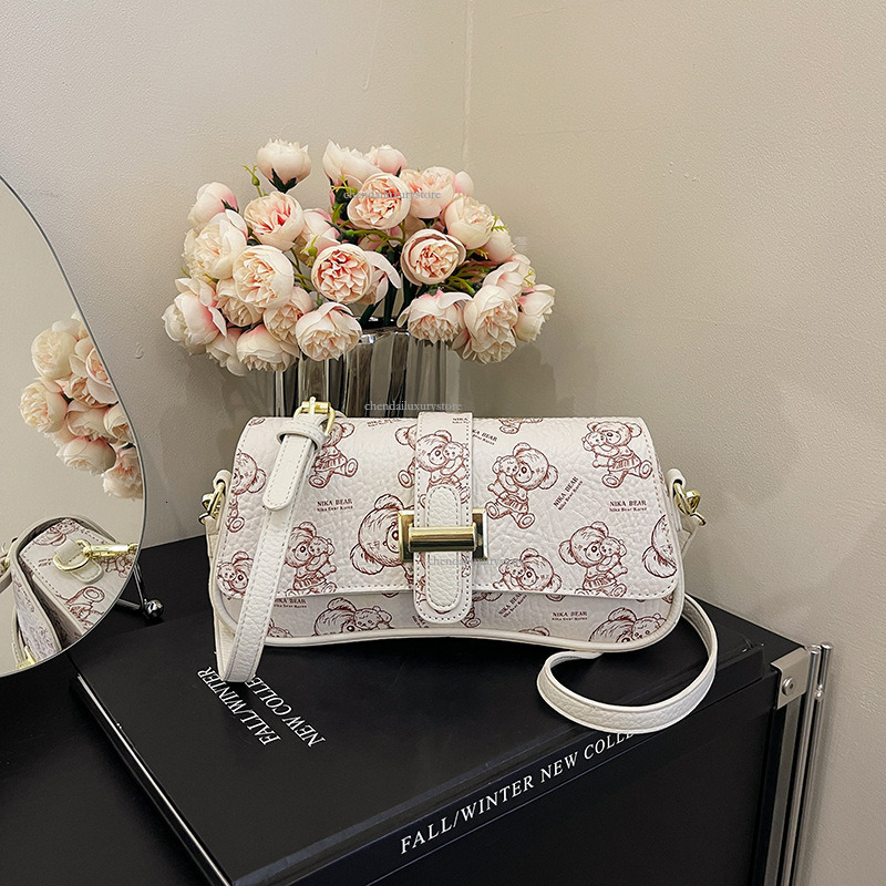Free Delivery Designer Bag Ladies' Trendy Shoulder Crossbody Bag Korean Style Handbag Fashionable Teddy Bear Print Versatile Armpit Bag Cross Pil