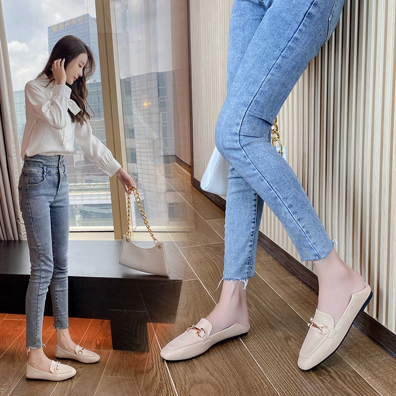 Leather women's shoes, single foot anti slip flat shoes, British casual shoes, designer's fashionable soft soled lazy bean shoes