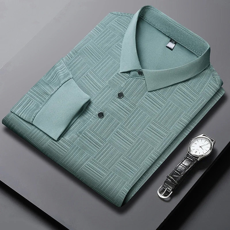 Mens Business Casual Long Sleeved Shirt Solid Color Polo Shirt Fashionable Breathable Comfortable Versatile Top 250517