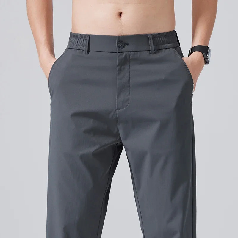 Summer Thin Ice Silk Slim Casual Pants Male Stretch Straight Fashionable Cropped Mens Classic Jogging Sweatpants 250513Z