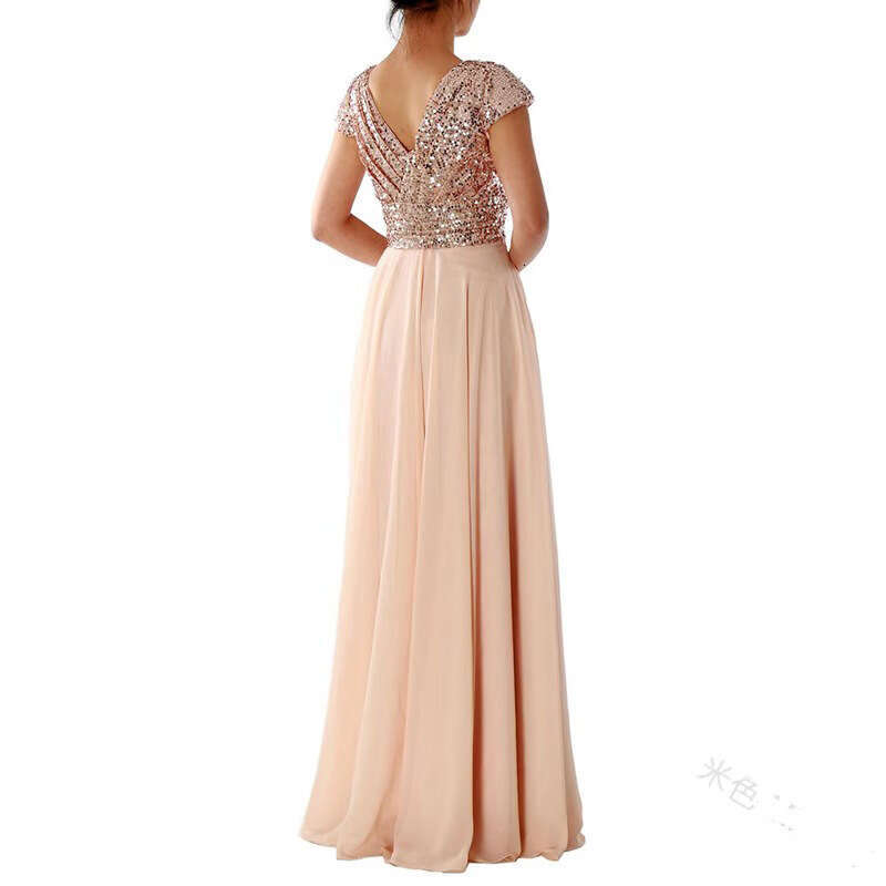 Maxi Dress Summer New V Neck Sparkling Chiffon Splicing Evening Long Dress KQ