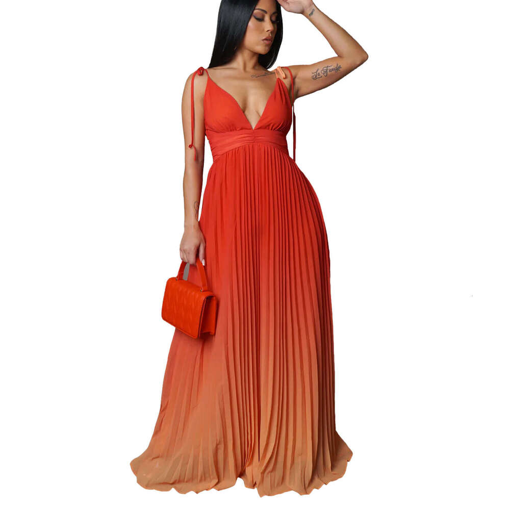 Maxi Dress D Summer Strap Open Back Sexy Lacing Gradient Color Long Dress KQ