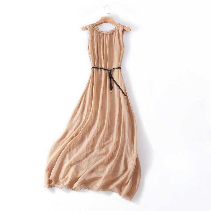 Maxi Dress OL Commuting Simple Silk Dress Long Pullover Flowing Beach Vacation Skirt Formai Dress
