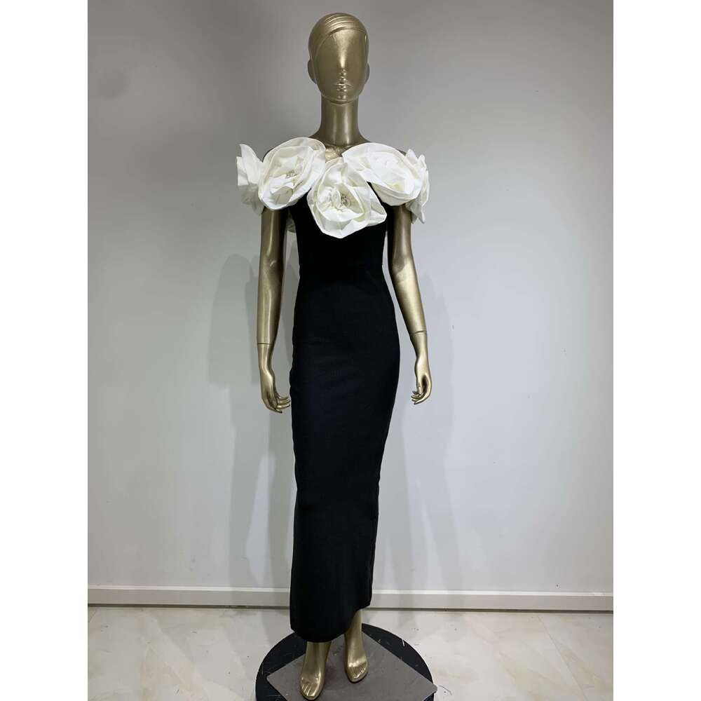 Maxi Dress New Bandage White Large Flower Long Dress KQ